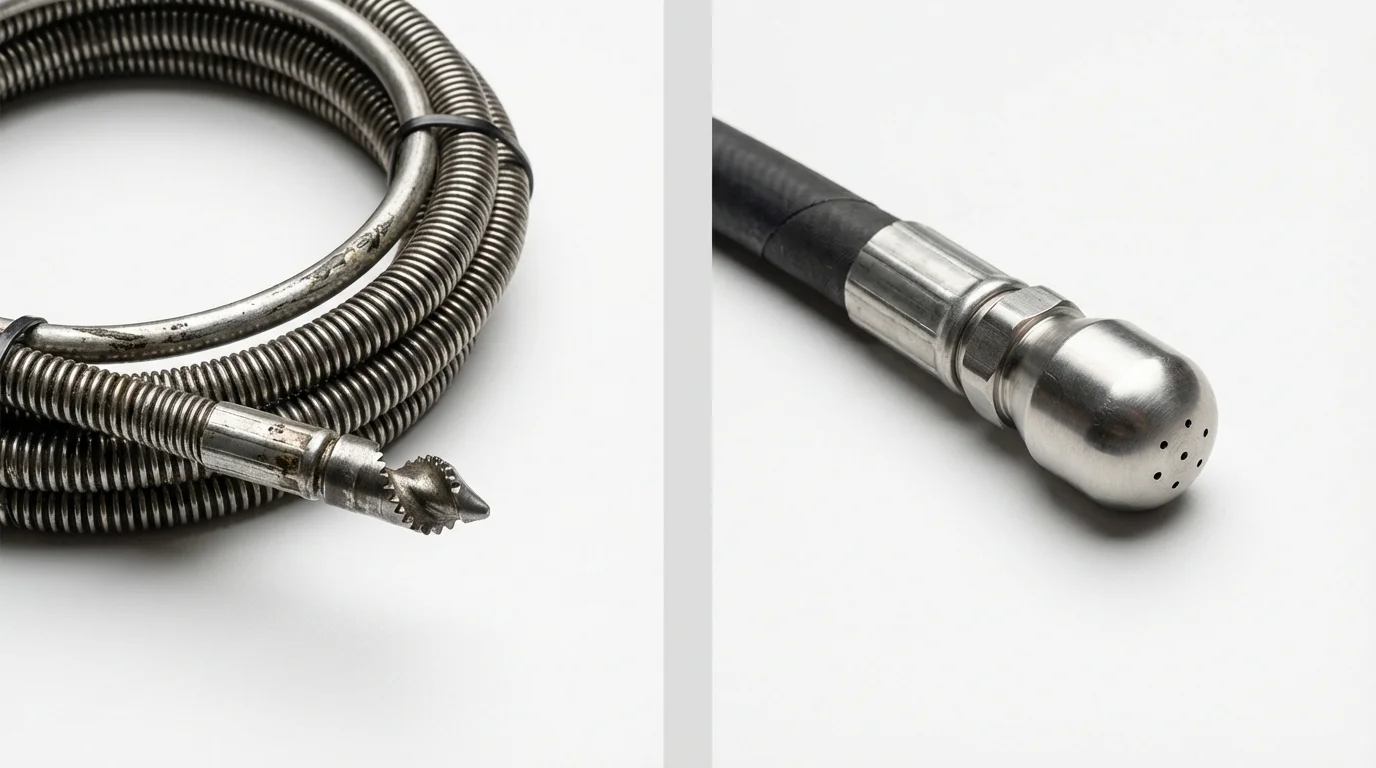 Drain snake cable and hydro jetting nozzle used for drain cleaning in Nezperce, ID