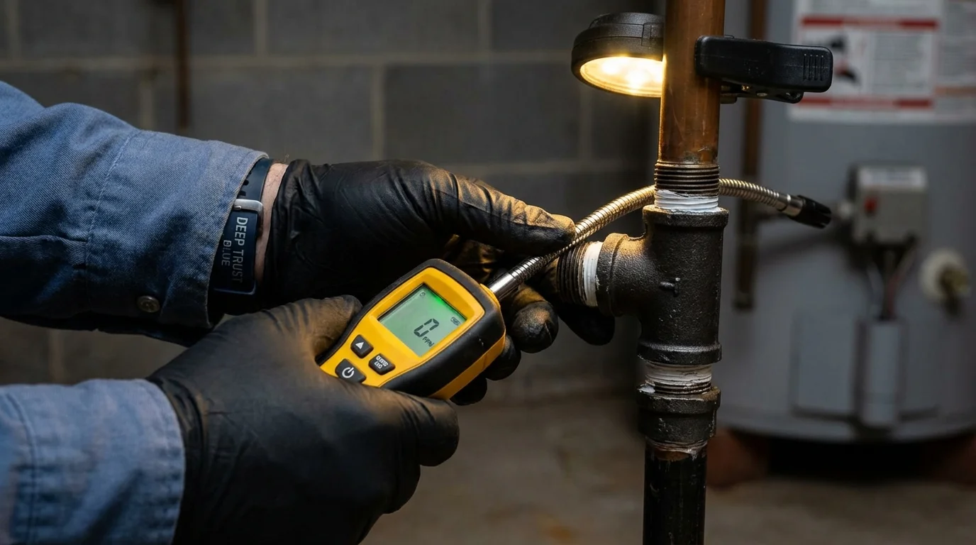Gas leak detection with electronic sniffer by Johns Plumbing LLC in Nezperce