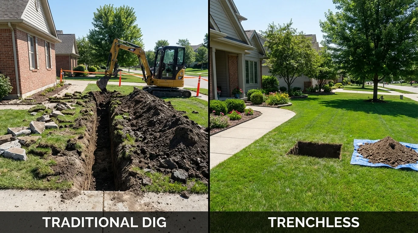 Trenchless sewer repair with minimal yard damage versus traditional excavation in Nezperce, ID